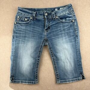 Miss‎ Me Jeans Womens Short 27 Blue Angel Wings Bling Low Rise Signature Bermuda